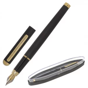 Ручка подарочная перьевая BRAUBERG Maestro, СИНЯЯ, корпус черный с золотистыми деталями, линия письма 0,25 мм, 143471