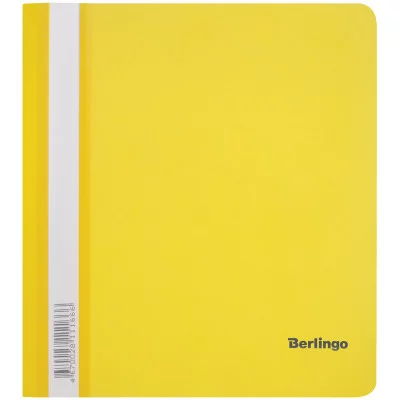 Папка-скоросшиватель пластик. Berlingo, А5, 180мкм, желтая с прозр. верхом, индив. ШК 268380