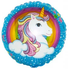 Шар (18\'\'/46 см) Круг, Нежный единорог в облаках, Голубой, 1 шт. 401586