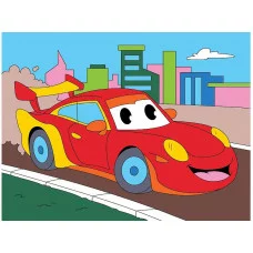 Холст с красками 18х24 см по номерам. Красная машина (Арт. Х-4972)