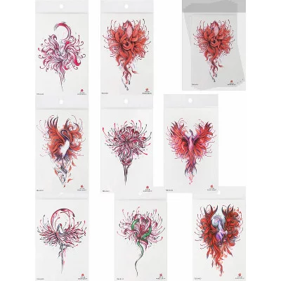 Татуировка-наклейка (12х19см) Животные в красных цветах ( Арт. ТА-1756),цена за единицу ТА-1756