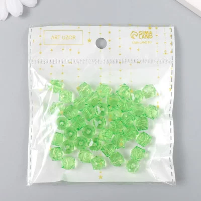 Бусины пластик "Кристалл многогранник. Фисташковый" прозрачный набор 20 гр 1х1х1 см   9431088