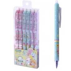 Ручка гелевая пиши-стирай, автоматическая Alingar "Зайчики", 0,5мм, синяя, игольчатый наконечник, круглый цветной пластиковый корпус, пласт. уп. AL11119