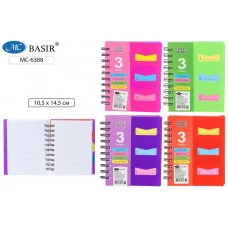 Блокнот OFFICE обложка пластиковая цветная-неон, евроспираль, блок- 1 офсет, клетка, 3 цветных пл МС-6388