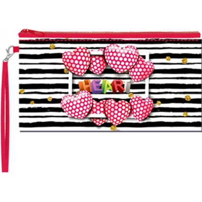 ПМП 19-20 Сердечки на полосках-пенал мягкий с ручкой карабине, ткань подкладкой