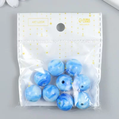 Бусины пластик "Разводы краски. Синие" набор 20 гр d=1,6 см   9424517