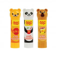 Клей-карандаш Мульти-Пульти "Зверята: Кот, Мишка, Панда", 09г, колпачок в форме животного, ПВП 305043