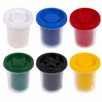 Пластилин-тесто для лепки BRAUBERG KIDS, 6 цветов, 300 г, яркие классические цвета, крышки-штампики, 106718