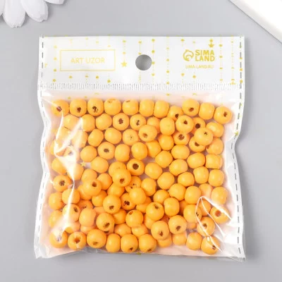 Бусины для творчества дерево "Оранжево-жёлтый" d-0,8 см, набор 20 гр   9463309