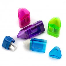Точилка  пластиковая с ластиком Alingar, 1 отверстие, контейнер, ассорти