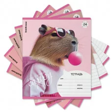 Тетрадь школьная ученическая ErichKrause CapyBarbara, 24 листа, клетка, выборочный УФ-лак