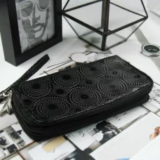 Кошелек жен 08-03-08 Спирали 18,5*4*9,5, 4отд на молниях, д/карт, д/монет, с ручкой, черный 3505851