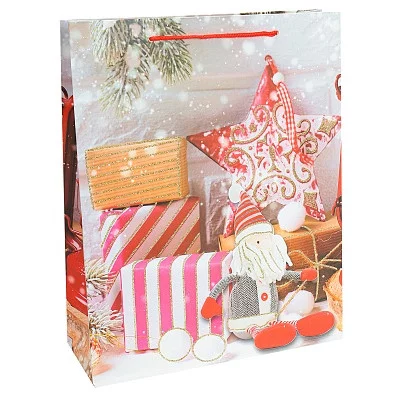 Dream cards Пакет подарочный с мат.лам. и глиттером 26х32х10см (L)  Стильный новый год, 210 г  ПКП-2563