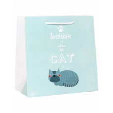 Пакет подарочный с глянцевой ламинацией (квадратный) 15x15x9см(S)Жизнь лучше с котом,157г ППК-7519