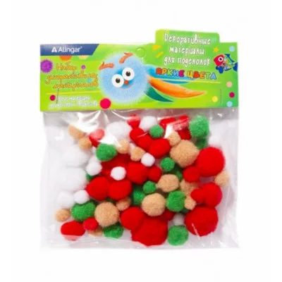 Декоративный материал Alingar "Пушистые помпоны", 80 шт, микс, пакет с европодвесом AL9036