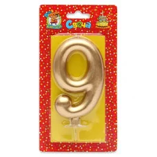 Свеча для торта Золотой металлик (большая) Цифра 9 С-1871 466-5-305-41871-2