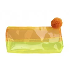 Пенал-косметичка с бубоном ЖЕЛТЫЙ И ОРАНЖЕВЫЙ (ПМ-6276) прозрачный пластик ПМ-6276