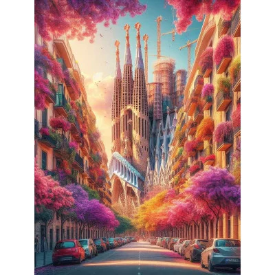 Алмаз мозаика (клас.) 40х50 см, с подр., с полн. заполн. (30цв) Цветущая Барселона (арт. НД-8935)