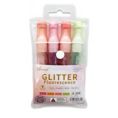 Маркер выделитель 4 цв. DJ-252 "Глиттер" 1-5мм, скошенный, овальный корпус X-309 333232