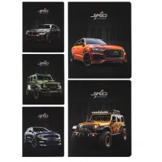 Тетрадь КЛЕТКА 48л. АВТО НА ЧЁРНОМ ФОНЕ (48-5145) цв мел обл, софт-тач 48-5145