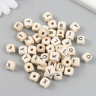 Набор бусин для творчества дерево "Английский алфавит" (набор50 шт) 1х1х1 см   4114370