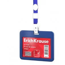 Бейдж горизонтальный в комплекте с лентой ErichKrause слайдер, твердый пластик ABC, размер вставки 85х54 мм, синий 63737