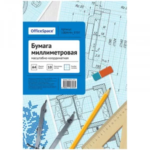Бумага масштабно-координатная А4 10 л, голубая, в папке Спейс 232958
