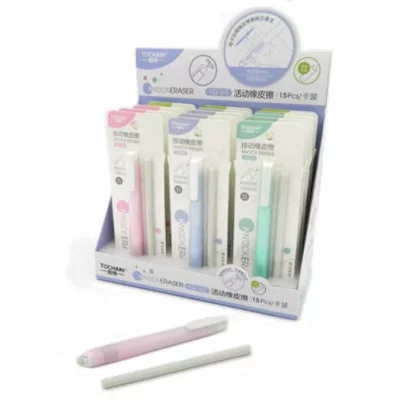 Ластик TOCHAIN DI-677/DE-420/CO-9 "Ручка" круглый наконечник 5мм, сменный ластик, цвета ассорти, на блистере TQ-65 321844