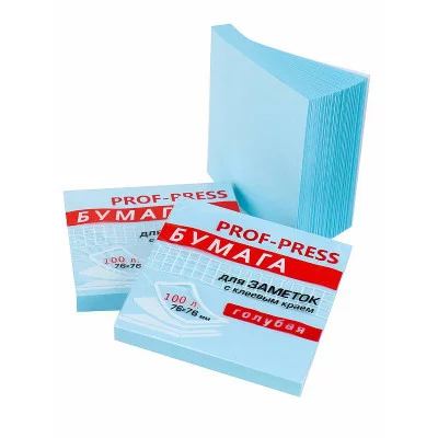 Бумага для заметок с клеевым краем ГОЛУБАЯ ЗБ-1554 76х76 мм, 100л,