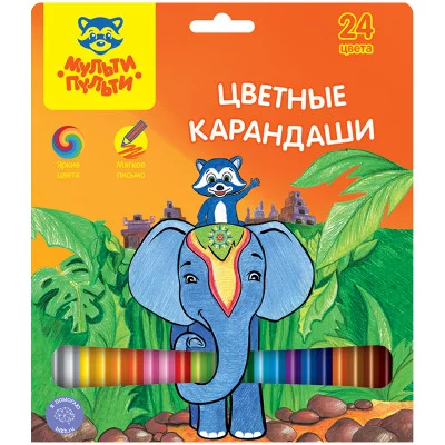 Карандаши Мульти-Пульти "Енот в Индии", 24цв., заточен., картон, европодвес Мульти-Пульти 239787