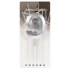 Свеча для торта Серебряный стиль Цифра 9 С-2981 461-0-144-82981-6