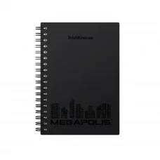 Тетрадь общая с пластиковой обложкой на спирали ErichKrause® MEGAPOLIS®, черный, А6, 80 листов, клетка 50655