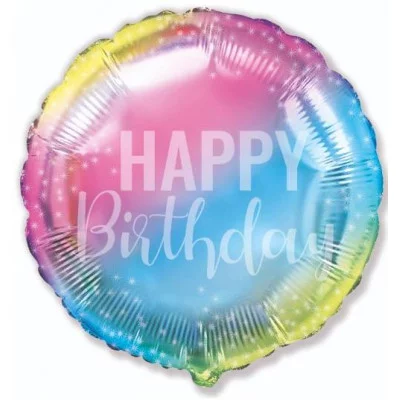 Шар (18\'\'/46 см) Круг, С Днем Рождения! (искорки звезд), Нежная радуга, Градиент, 1 шт. 401614