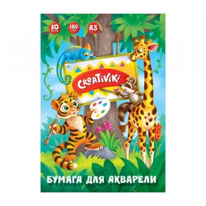 Папка для акварели 10 л А3 300х425 180 г/м2 Creativiki 161565