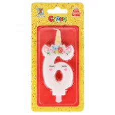 Свеча для торта Единорог с цветочным венком. , цифра  6 С-9565