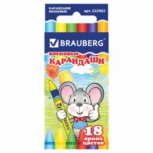 Восковые мелки BRAUBERG/ПИФАГОР, 18 цветов, 222963