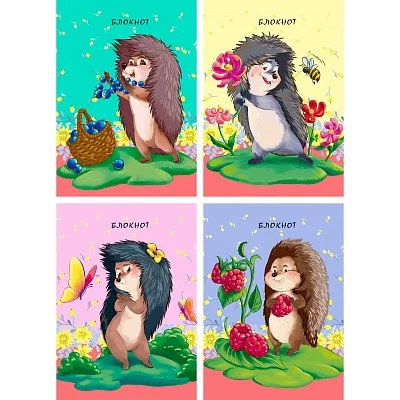 Блокнот А7 40л. на гребне РАДОСТНЫЕ ЕЖИКИ Б40-6039 в клетку TМ Profit