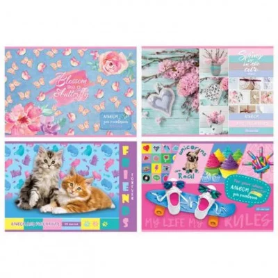 Альбом для рисования А4 скоба 20л MIX - Девочки (ассорти) АР4ск20 7364 Аль2176