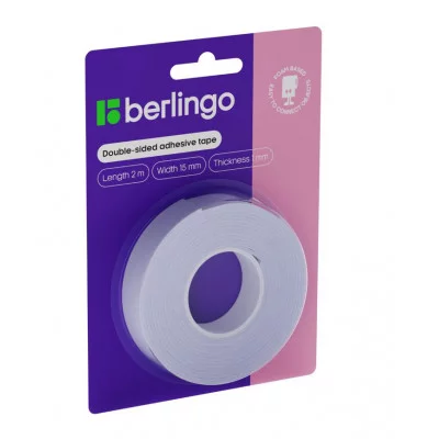 Клейкая лента двусторонняя Berlingo, 15мм*2м, на вспененной основе, 1мм, блистер 268413