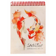 Скетчбук А5, 80л, КАРПЫ АКВАРЕЛЬЮ (80-7307), на спирали, обл. - целлюлозн. картон