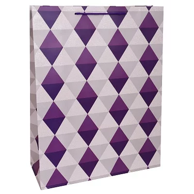 Dream cards Пакет подарочный с мат.лам. и глиттером 31х40х12см (XL) Стильные ромбы, фиолетовые, 210 г ПКП-2649