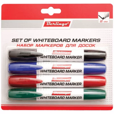 Набор маркеров для белых досок Berlingo 4цв., пулевидный, 2мм, блистер BERLINGO_ 163732