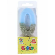 Свеча для торта голубая цифра  0 с блестящим глиттером С-9569