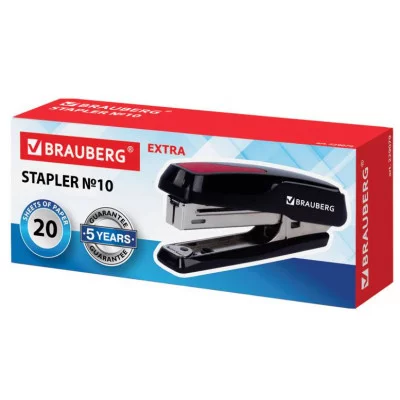 Степлер №10 BRAUBERG "Extra", до 20 листов, антистеплер, черно-красный, 229079