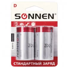 Батарейки SONNEN, D (R20) , КОМПЛЕКТ 2шт., солевые, в блистере, 1.5В, 451100