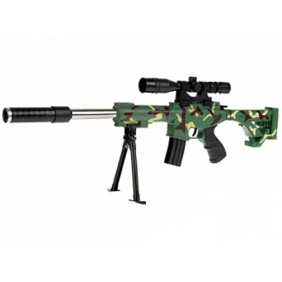 295946 Автомат (п) с лазер. прицелом, глушителем, на подставке, съемн. магазин в пак.