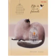 ЗАПИСНАЯ КНИЖКА. А6 64л. КОШКА И КАНАРЕЙКА 64-6545 7БЦ + золото ПП-00189266