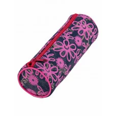 Пенал- тубус ЦВЕТОЧКИ, ДЖИНСОВЫЙ, МАЛИНОВЫЙ (ПН-6830) комбинир. материал