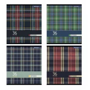 Тетрадь 36 л., А5, клетка, Alingar "Scotish cage.new style", скрепка, второй блок 60г/м2, мелованный картон (стандарт) AL7934
