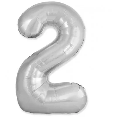 Шар (40\'\'/102 см) Цифра, 2 Slim, Серебро, 1 шт. 901912P